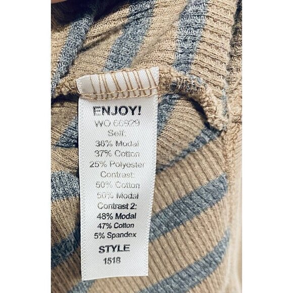 Michael Stars Womens One Size Striped Pullover Thermal Top Brown Gray Boho - Picture 5 of 7
